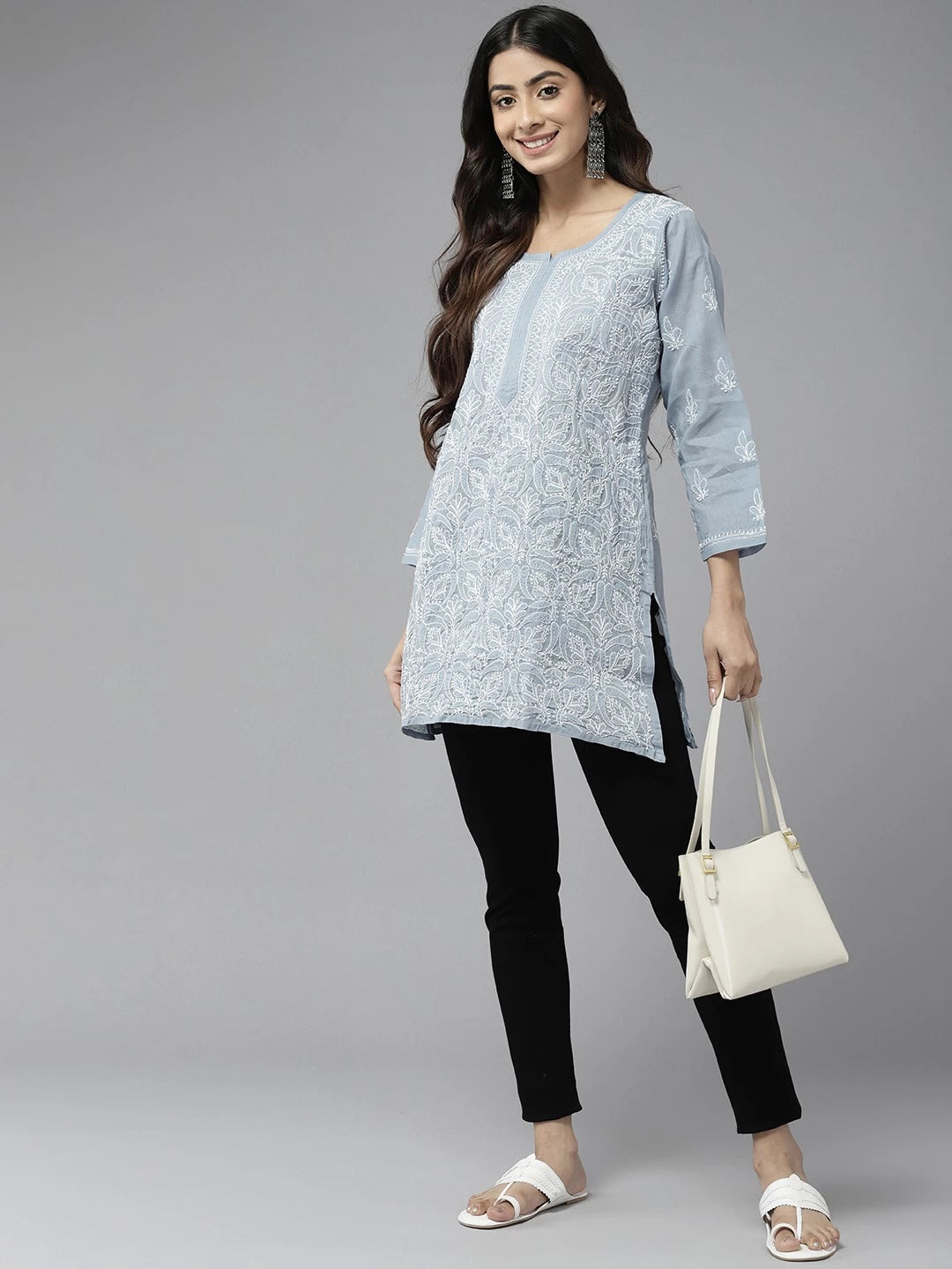 Vibrant Peach Cotton Kurti with Intricate Chikankari