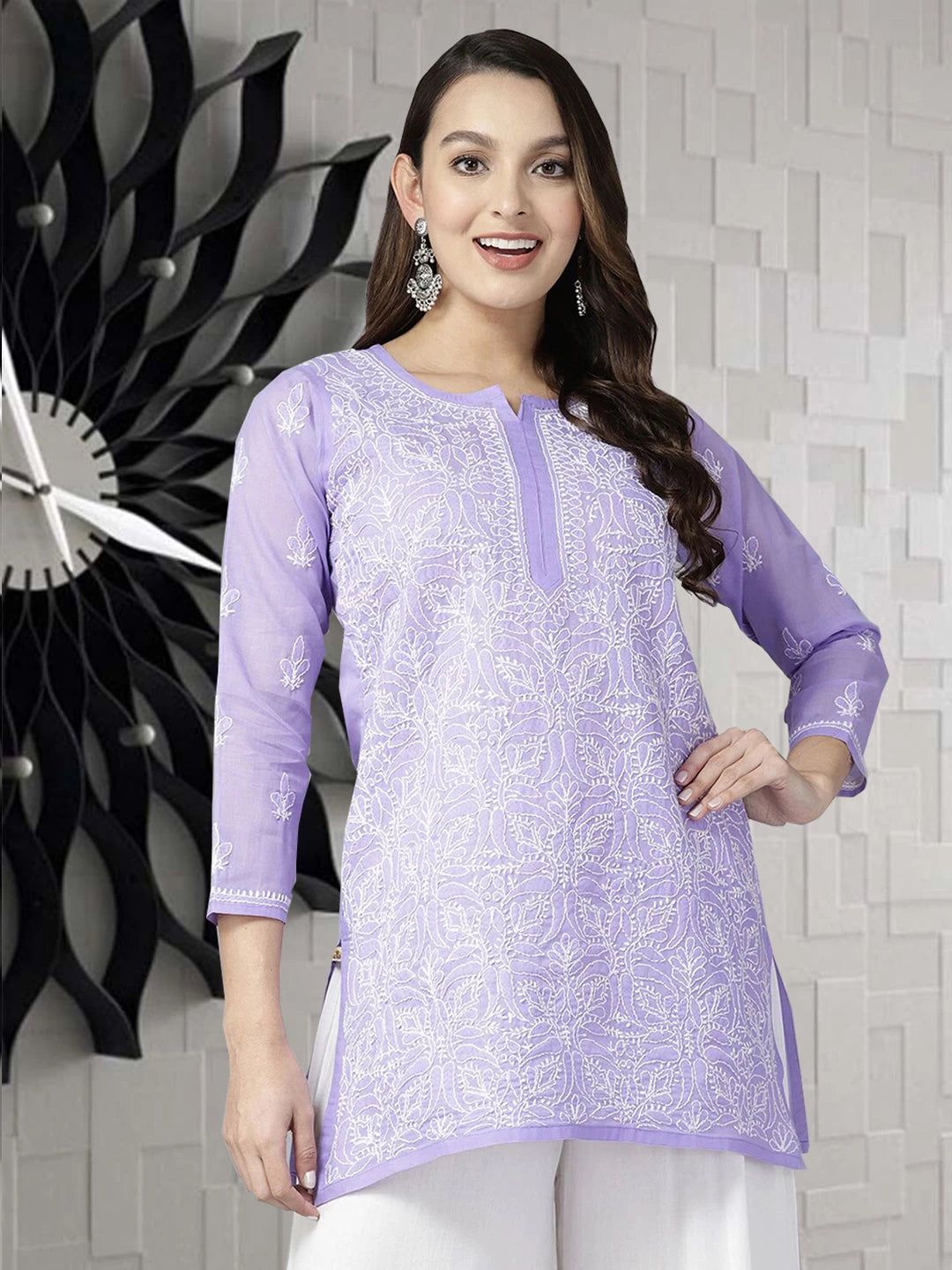 Vibrant Peach Cotton Kurti with Intricate Chikankari