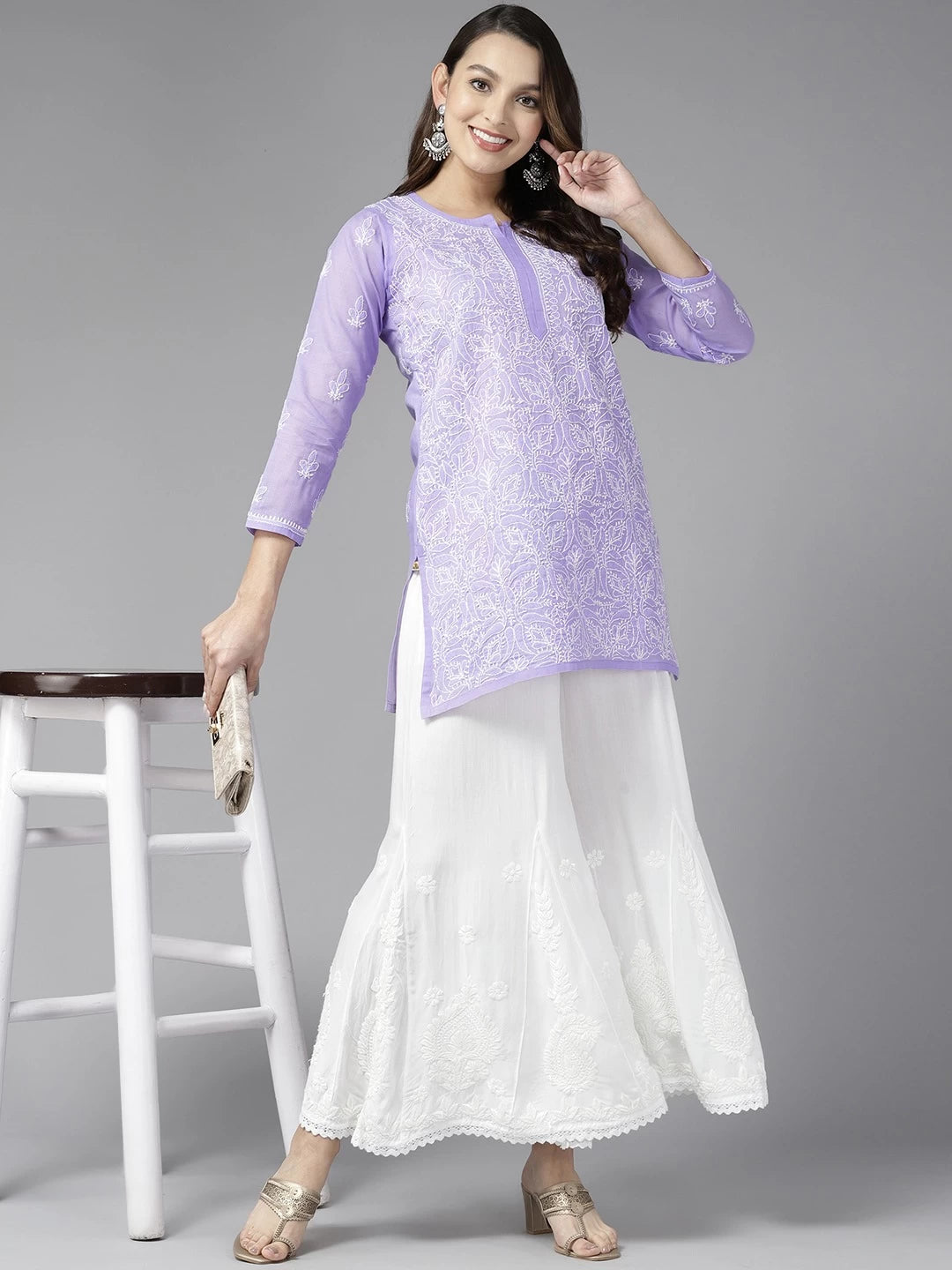 Vibrant Peach Cotton Kurti with Intricate Chikankari