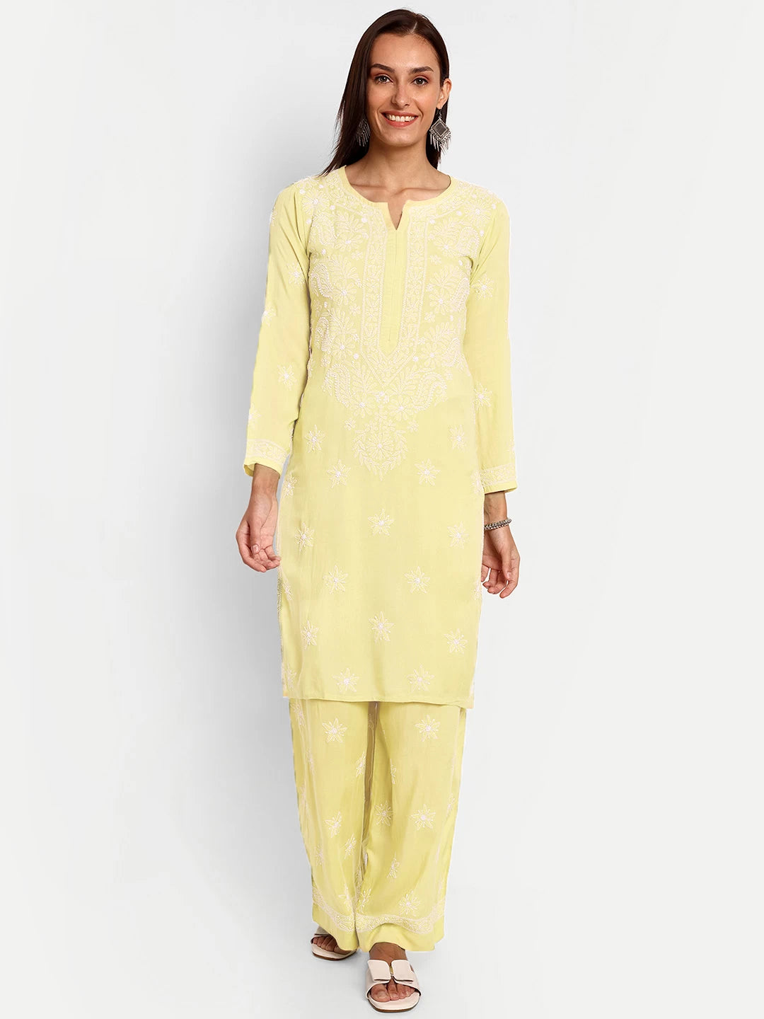 Graceful Hand-Embroidered Modal Chikankari Kurta and Trouser Set