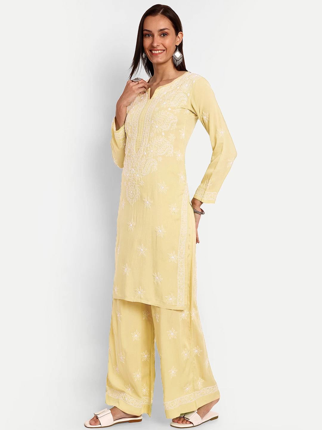 Graceful Hand-Embroidered Modal Chikankari Kurta and Trouser Set