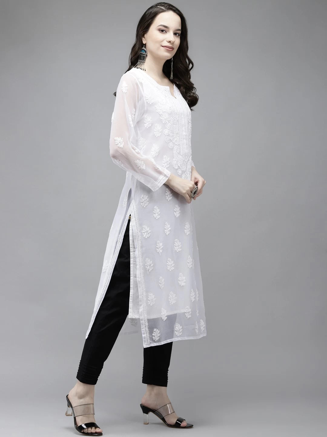 Timeless Handcrafted Chikankari Faux Georgette Kurta and Cotton Trouser Set