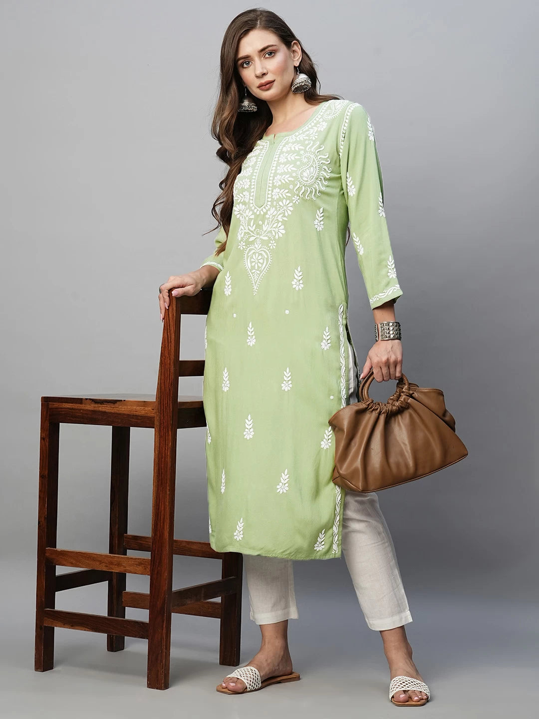 Graceful Handcrafted Rayon Kurta with Intricate Chikankari Work