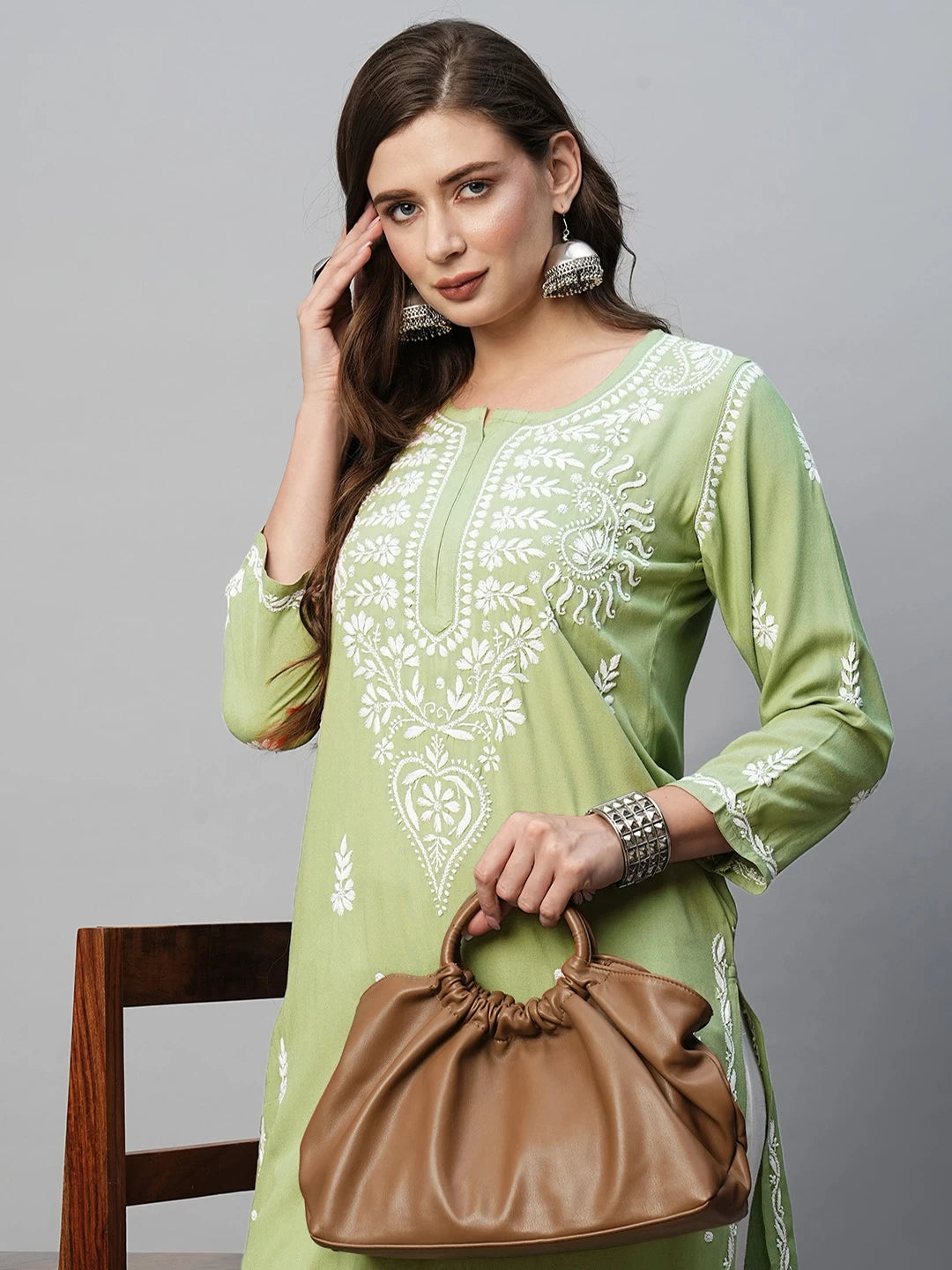 Graceful Handcrafted Rayon Kurta with Intricate Chikankari Work