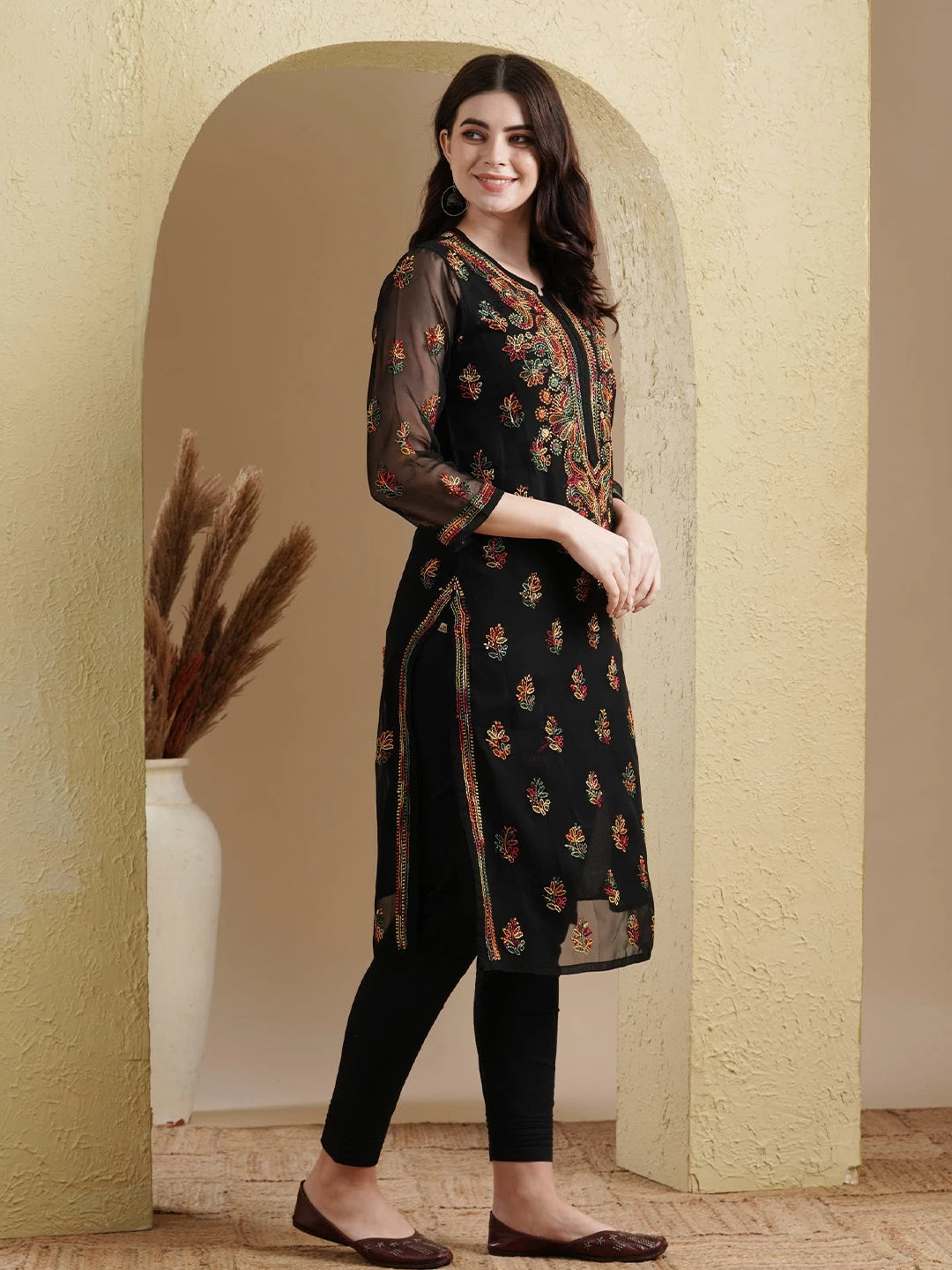 Timeless Handcrafted Chikankari Faux Georgette Kurta and Cotton Trouser Set