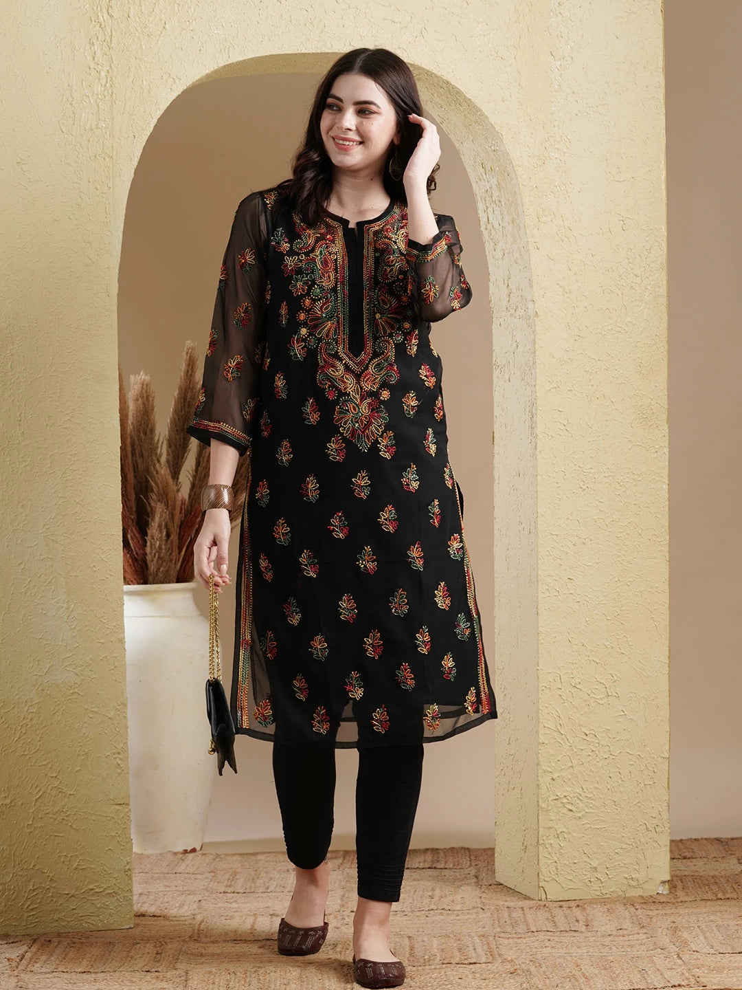 Timeless Handcrafted Chikankari Faux Georgette Kurta and Cotton Trouser Set