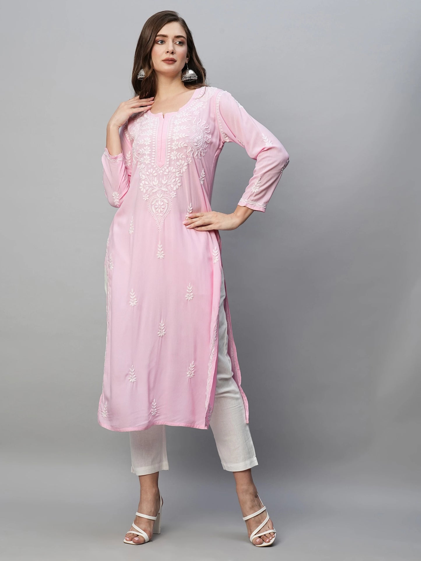 Graceful Handcrafted Rayon Kurta with Intricate Chikankari Work