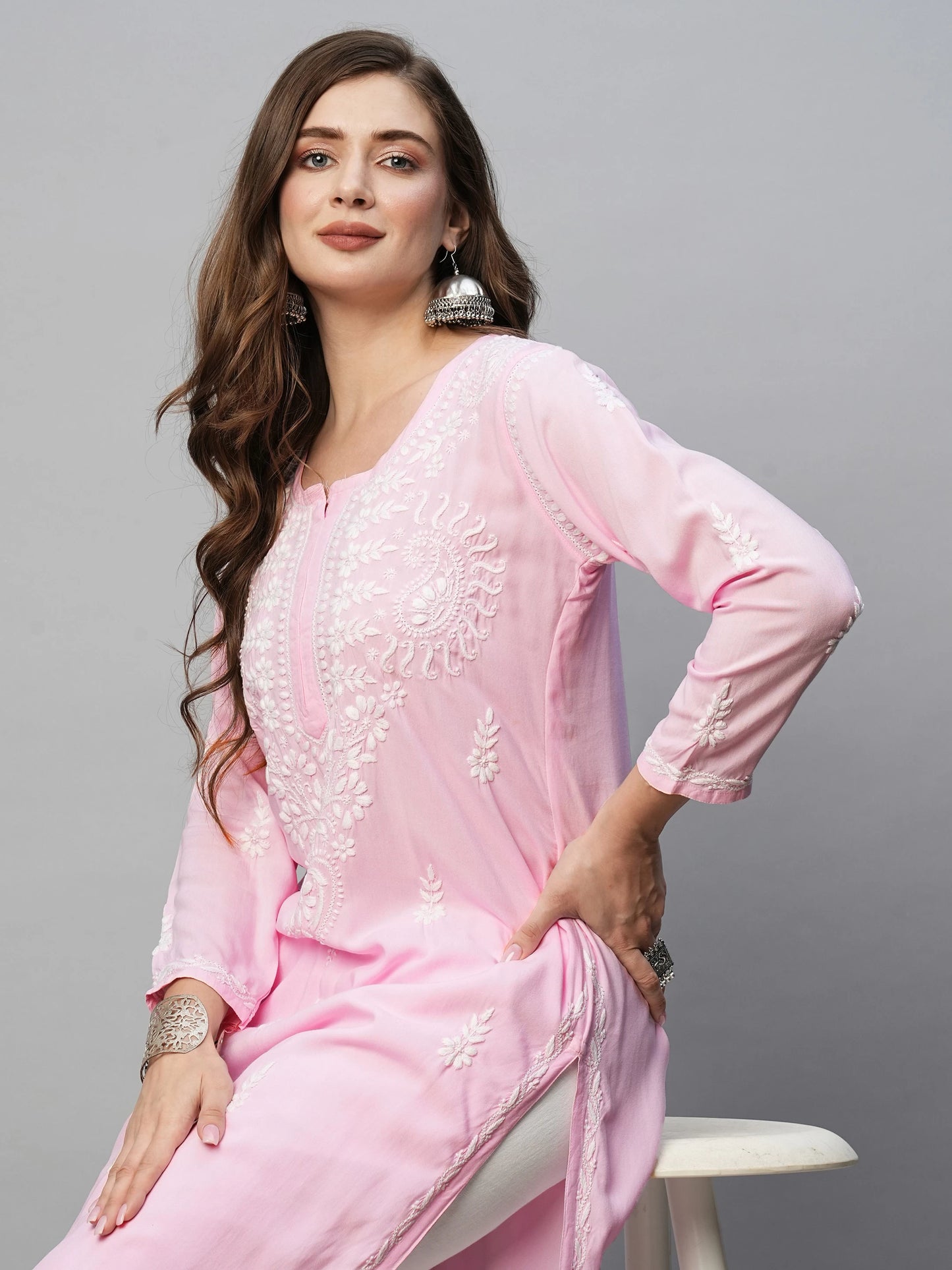 Graceful Handcrafted Rayon Kurta with Intricate Chikankari Work