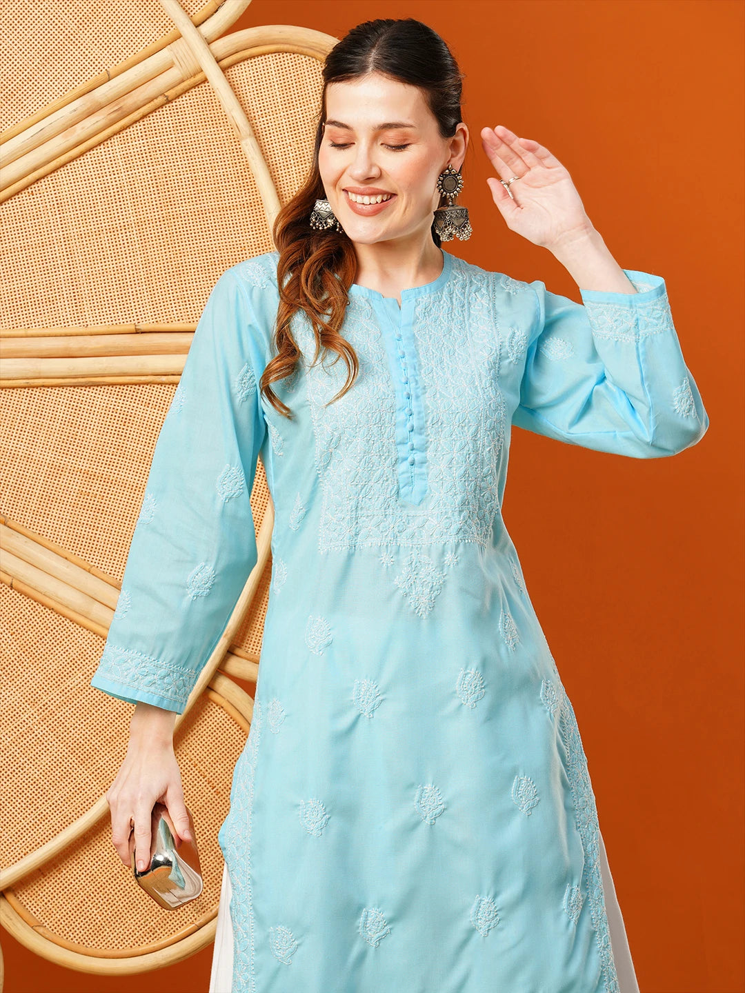 Exquisite Hand-Embroidered Cotton Lucknowi Chikankari Kurta with Palazzo Set