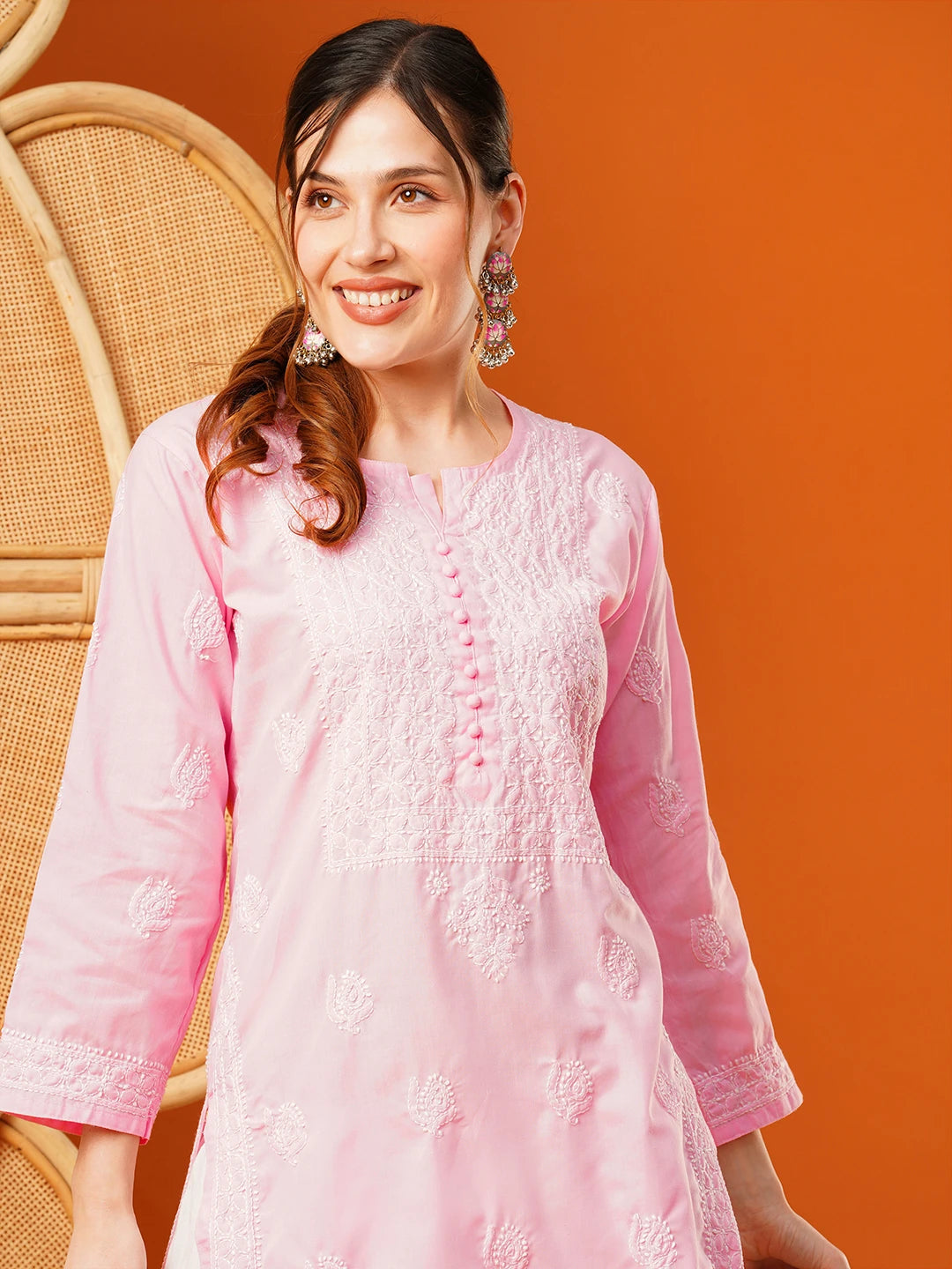 Exquisite Hand-Embroidered Cotton Lucknowi Chikankari Kurta with Palazzo Set