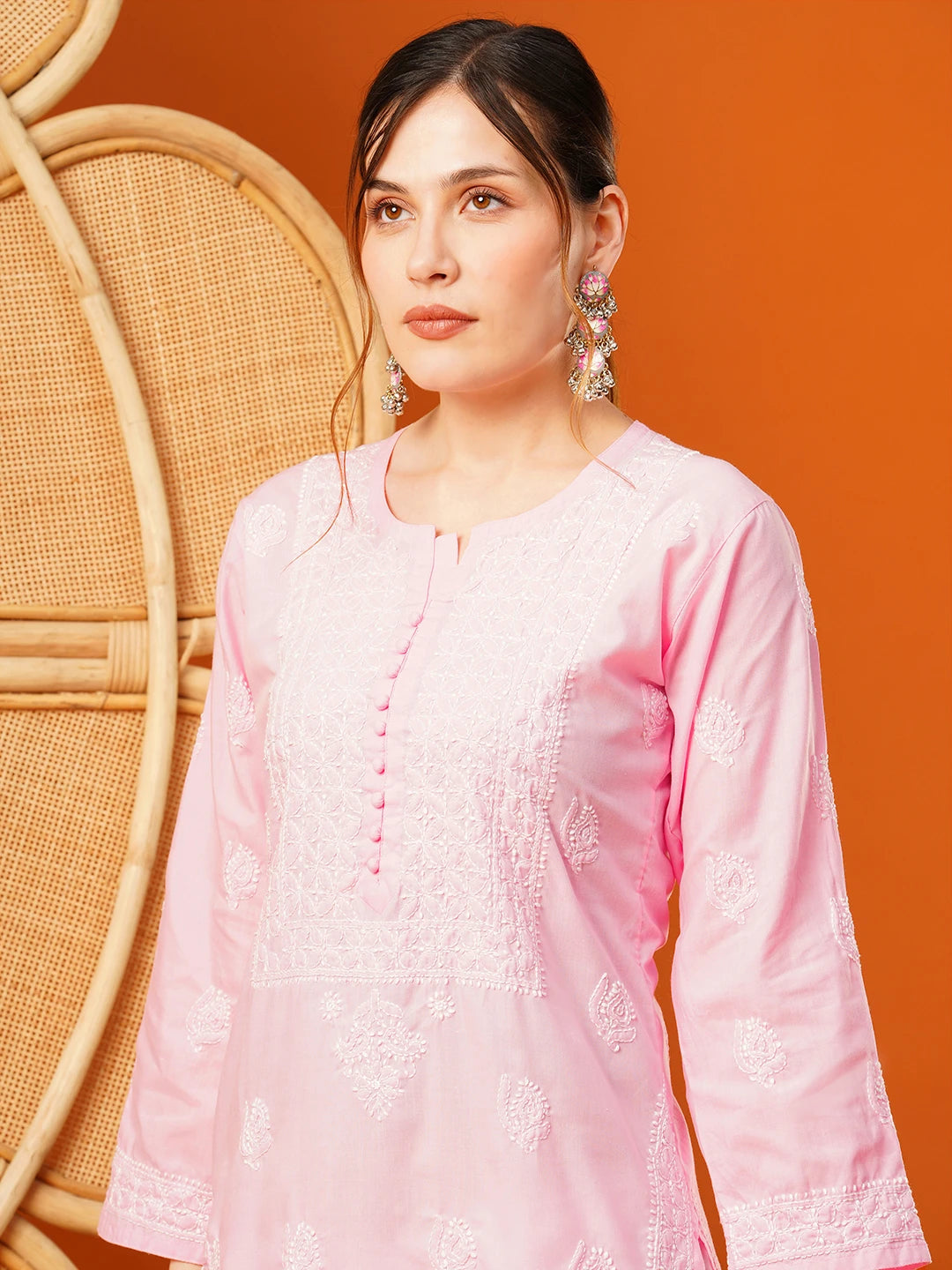 Exquisite Hand-Embroidered Cotton Lucknowi Chikankari Kurta with Palazzo Set