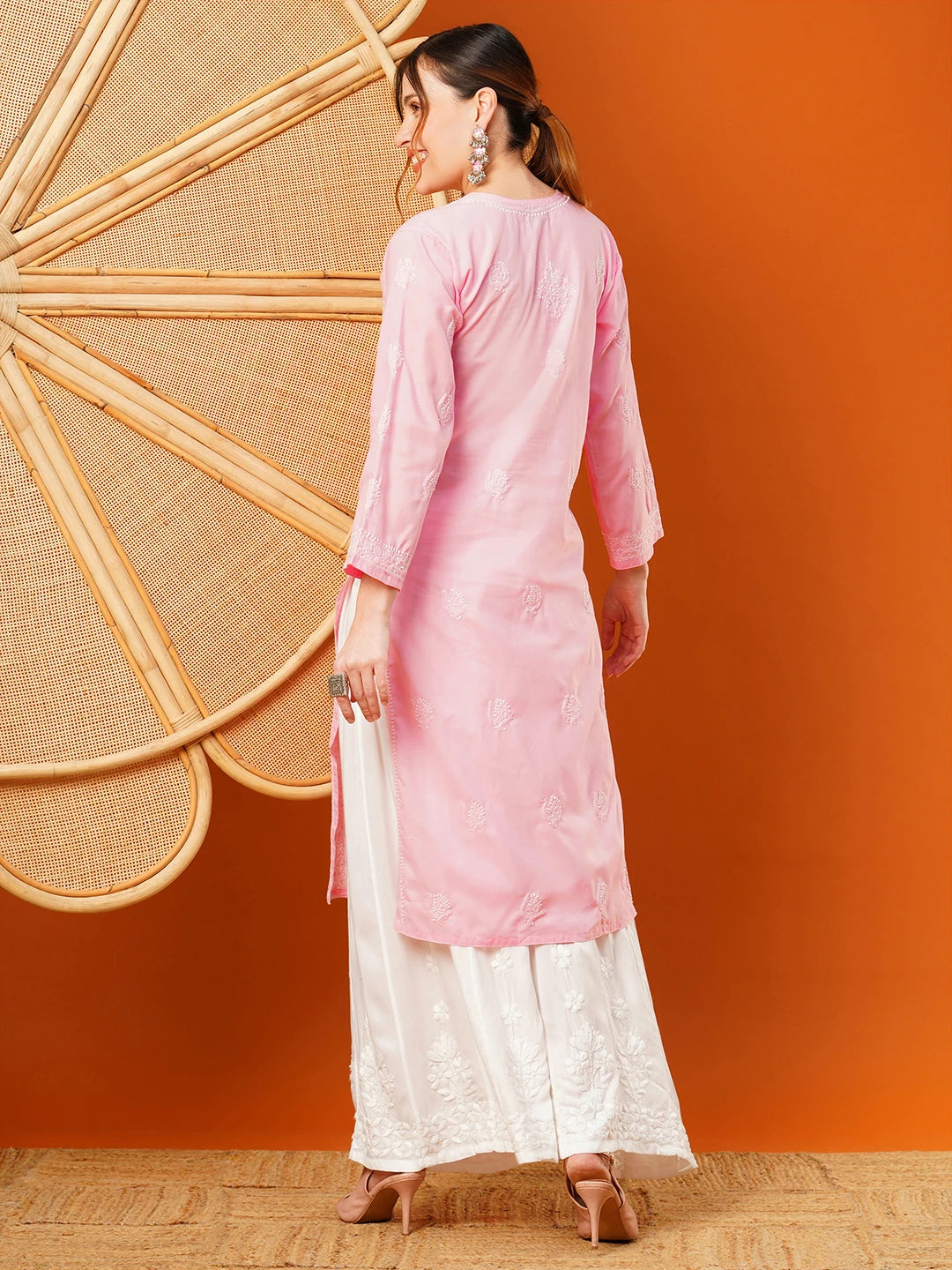 Exquisite Hand-Embroidered Cotton Lucknowi Chikankari Kurta with Palazzo Set