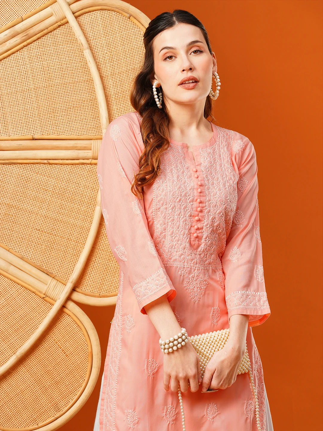 Exquisite Hand-Embroidered Cotton Lucknowi Chikankari Kurta with Palazzo Set