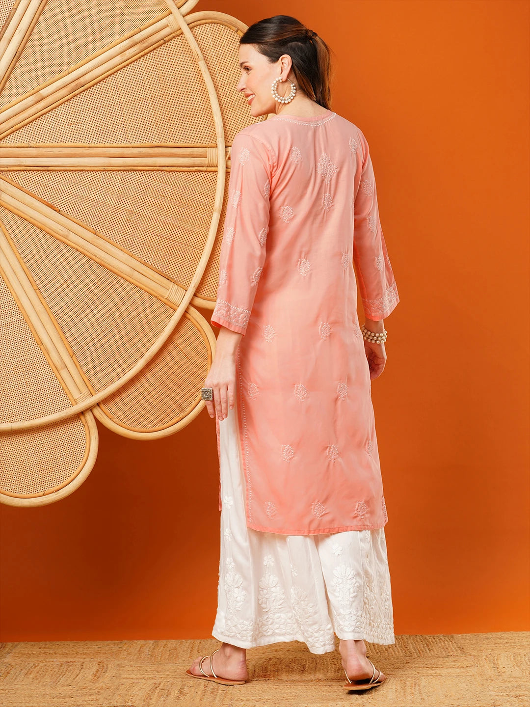 Exquisite Hand-Embroidered Cotton Lucknowi Chikankari Kurta with Palazzo Set