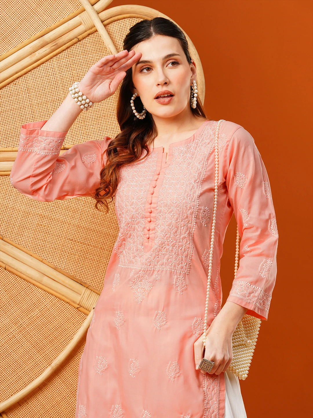 Exquisite Hand-Embroidered Cotton Lucknowi Chikankari Kurta with Palazzo Set