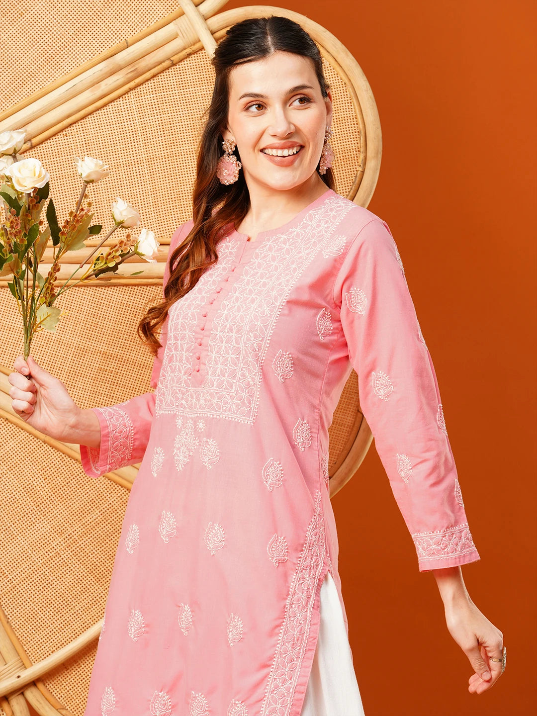 Exquisite Hand-Embroidered Cotton Lucknowi Chikankari Kurta with Palazzo Set