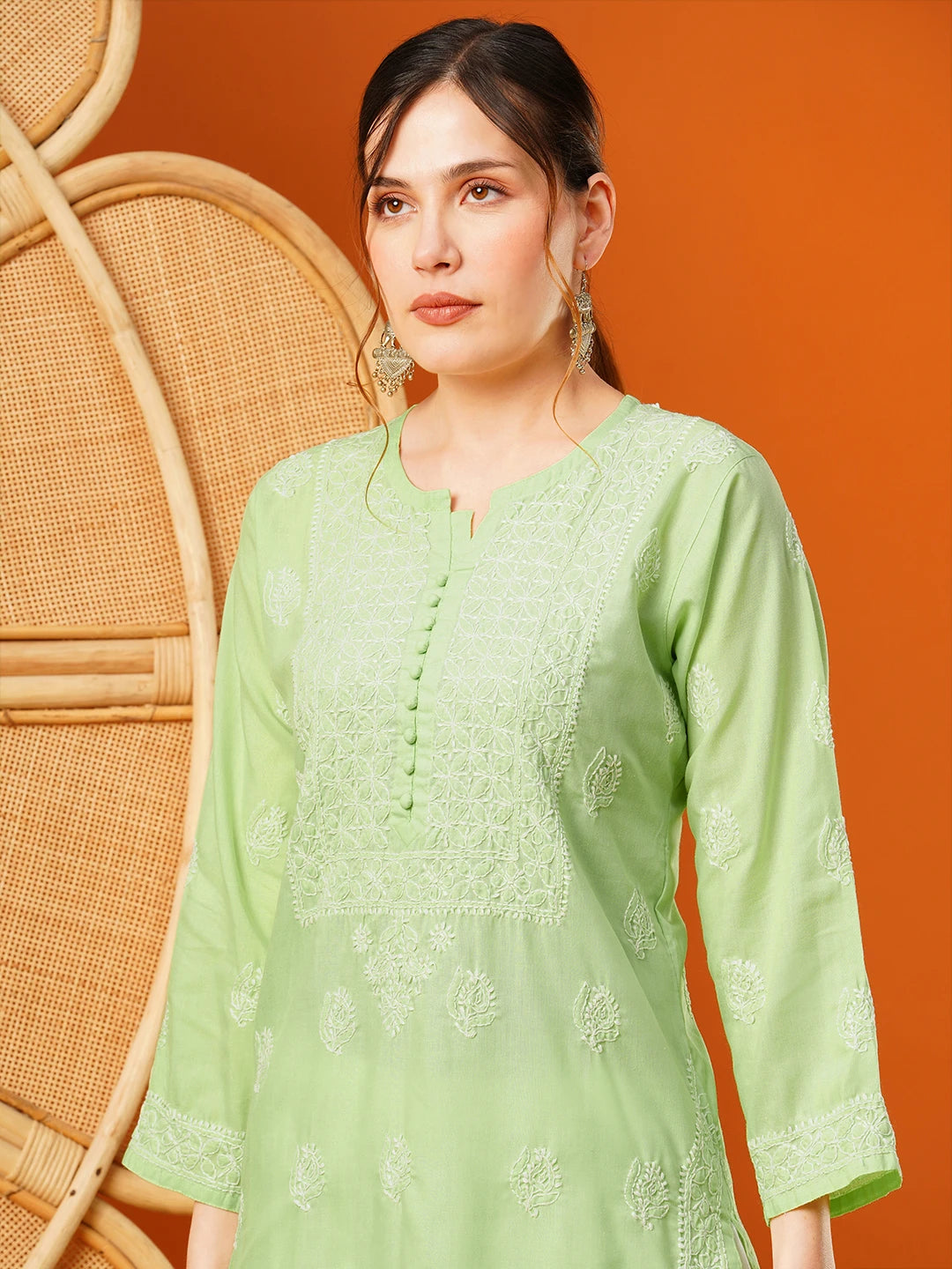 Exquisite Hand-Embroidered Cotton Lucknowi Chikankari Kurta with Palazzo Set