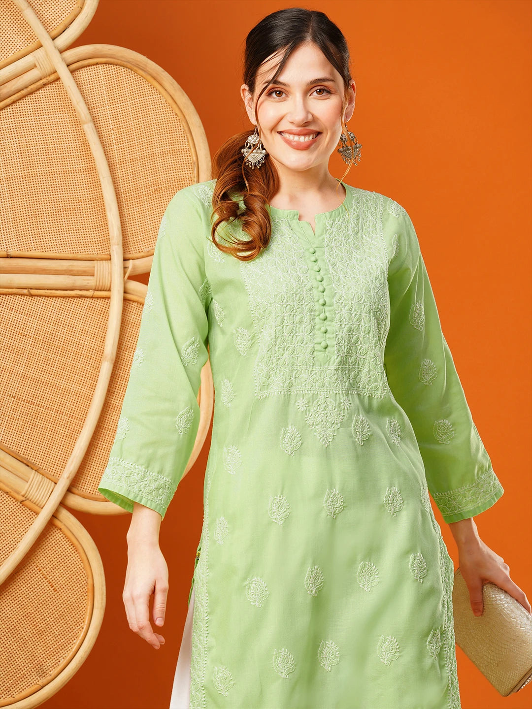 Exquisite Hand-Embroidered Cotton Lucknowi Chikankari Kurta with Palazzo Set