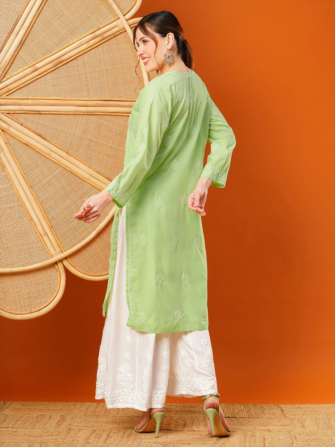 Exquisite Hand-Embroidered Cotton Lucknowi Chikankari Kurta with Palazzo Set