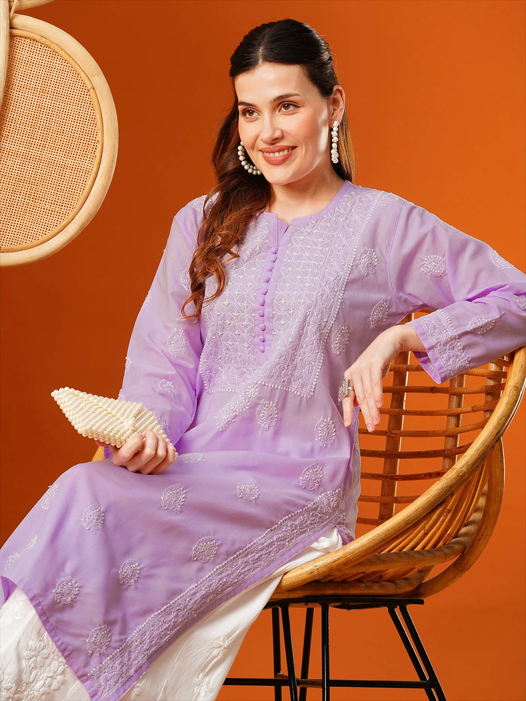 Exquisite Hand-Embroidered Cotton Lucknowi Chikankari Kurta with Palazzo Set