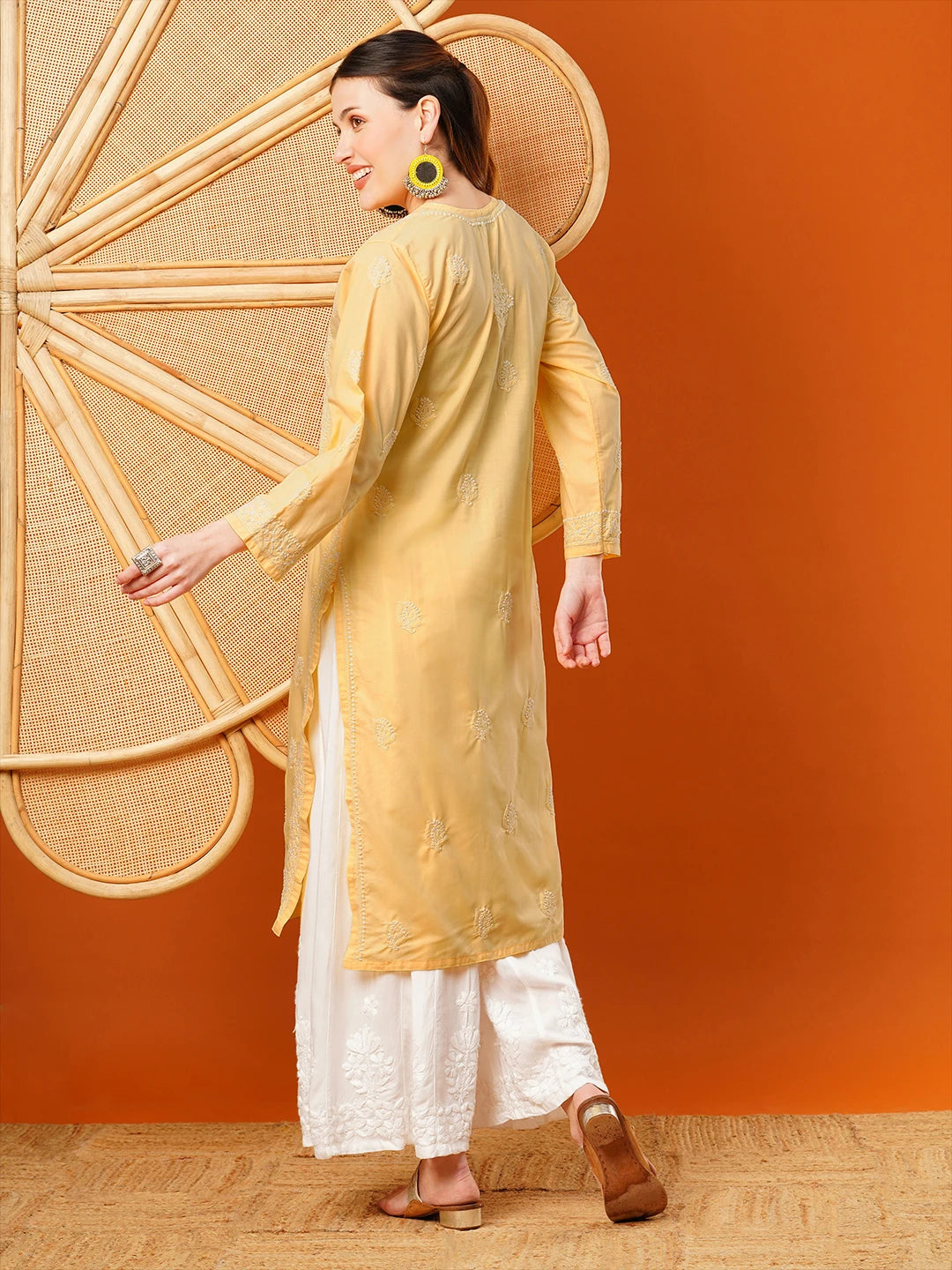 Exquisite Hand-Embroidered Cotton Lucknowi Chikankari Kurta with Palazzo Set