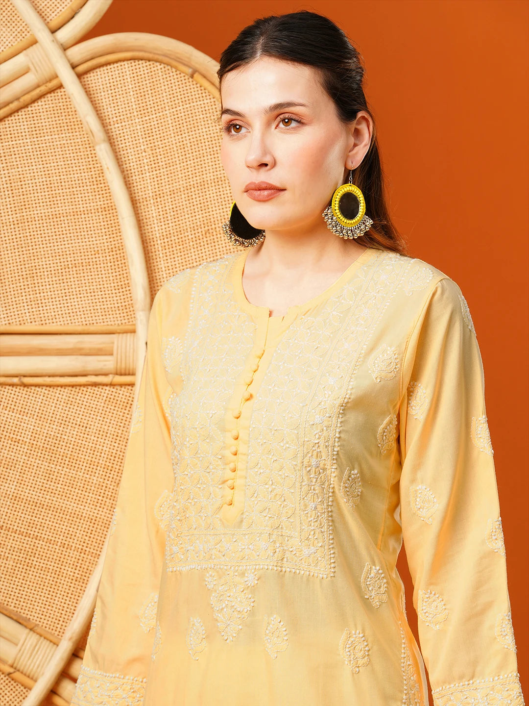 Exquisite Hand-Embroidered Cotton Lucknowi Chikankari Kurta with Palazzo Set