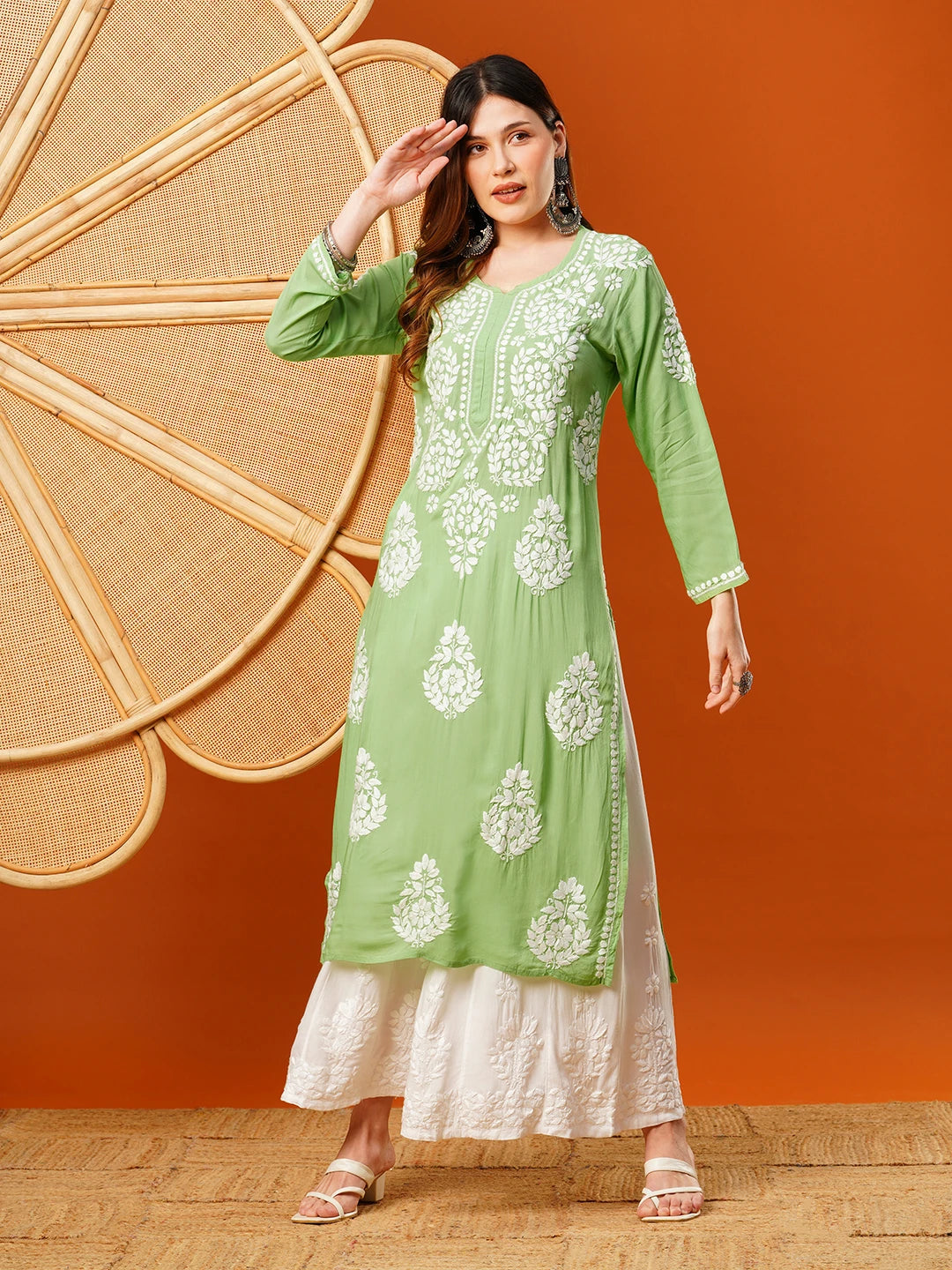 Hand-Embroidered Modal Lucknowi Chikankari Straight Kurta and Palazzo Set