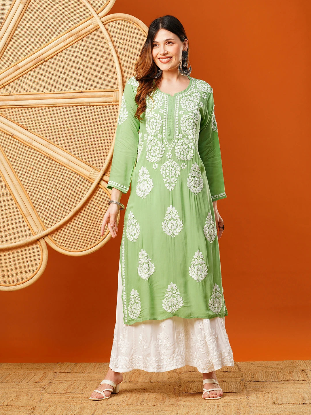 Hand-Embroidered Modal Lucknowi Chikankari Straight Kurta and Palazzo Set