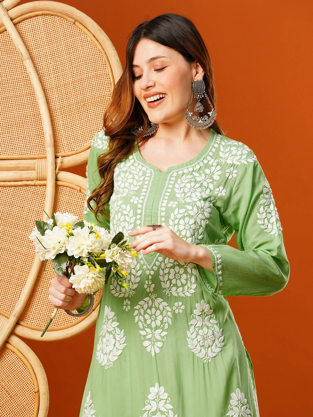 Hand-Embroidered Modal Lucknowi Chikankari Straight Kurta and Palazzo Set