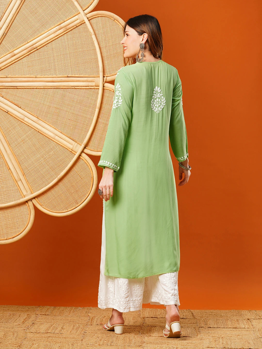 Hand-Embroidered Modal Lucknowi Chikankari Straight Kurta and Palazzo Set