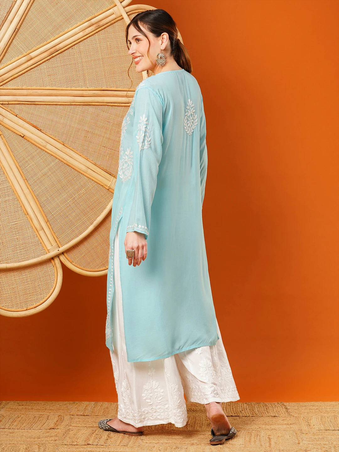 Hand-Embroidered Modal Lucknowi Chikankari Straight Kurta and Palazzo Set