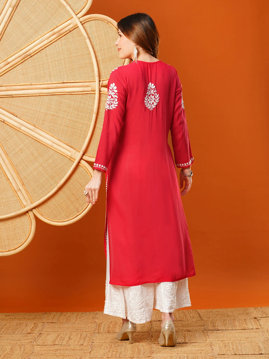 Hand-Embroidered Modal Lucknowi Chikankari Straight Kurta and Palazzo Set