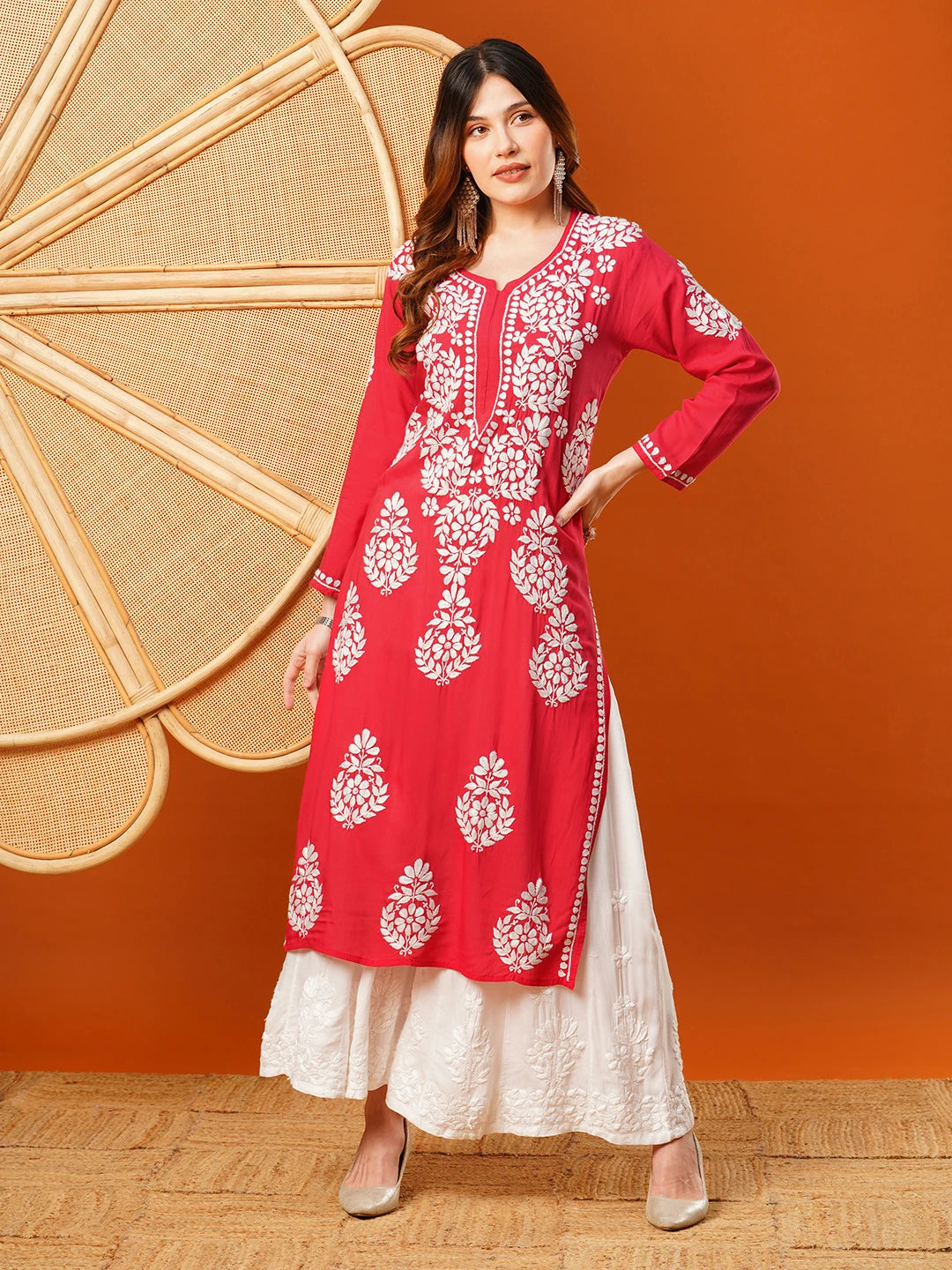 Hand-Embroidered Modal Lucknowi Chikankari Straight Kurta and Palazzo Set