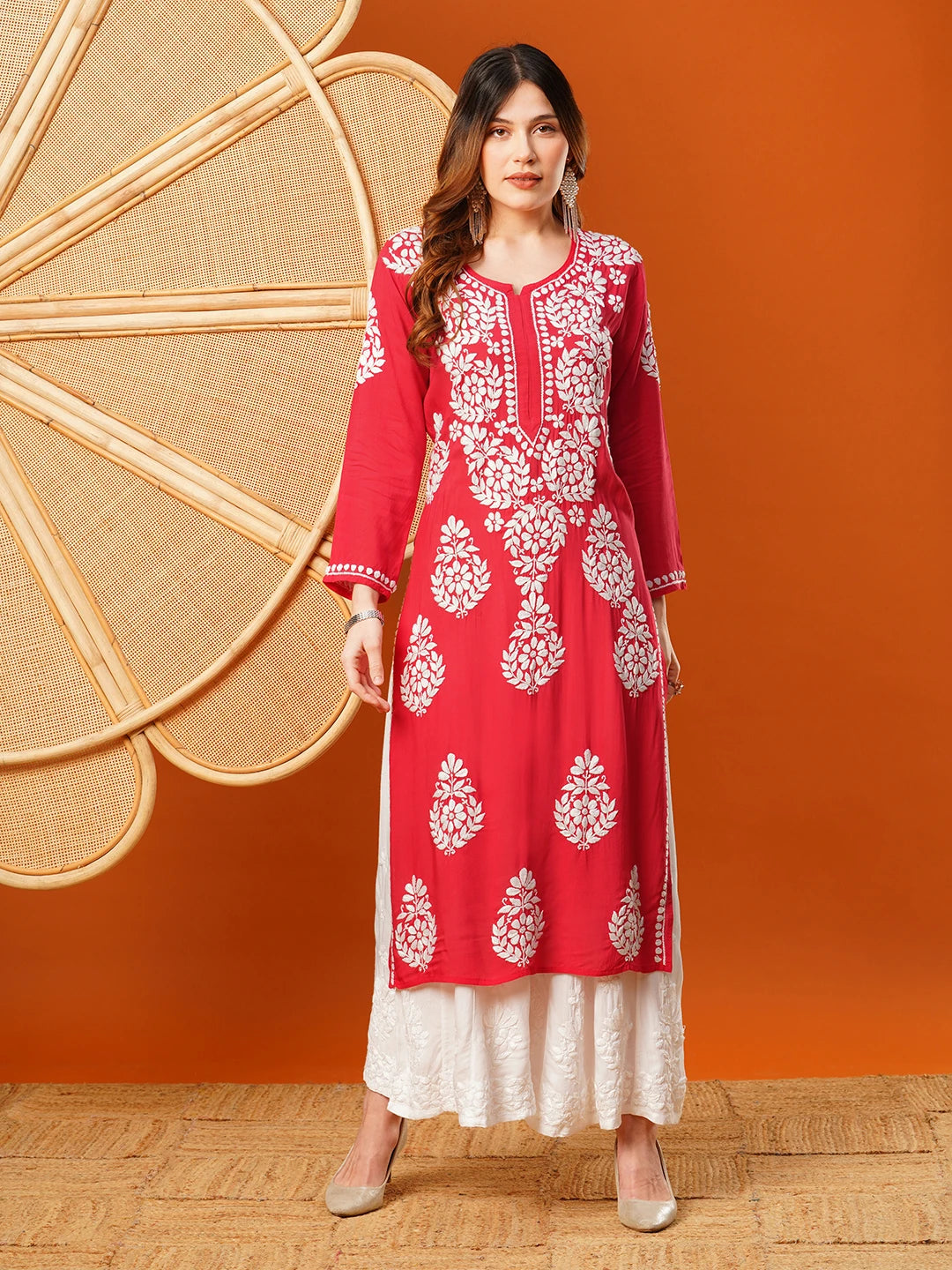 Hand-Embroidered Modal Lucknowi Chikankari Straight Kurta and Palazzo Set