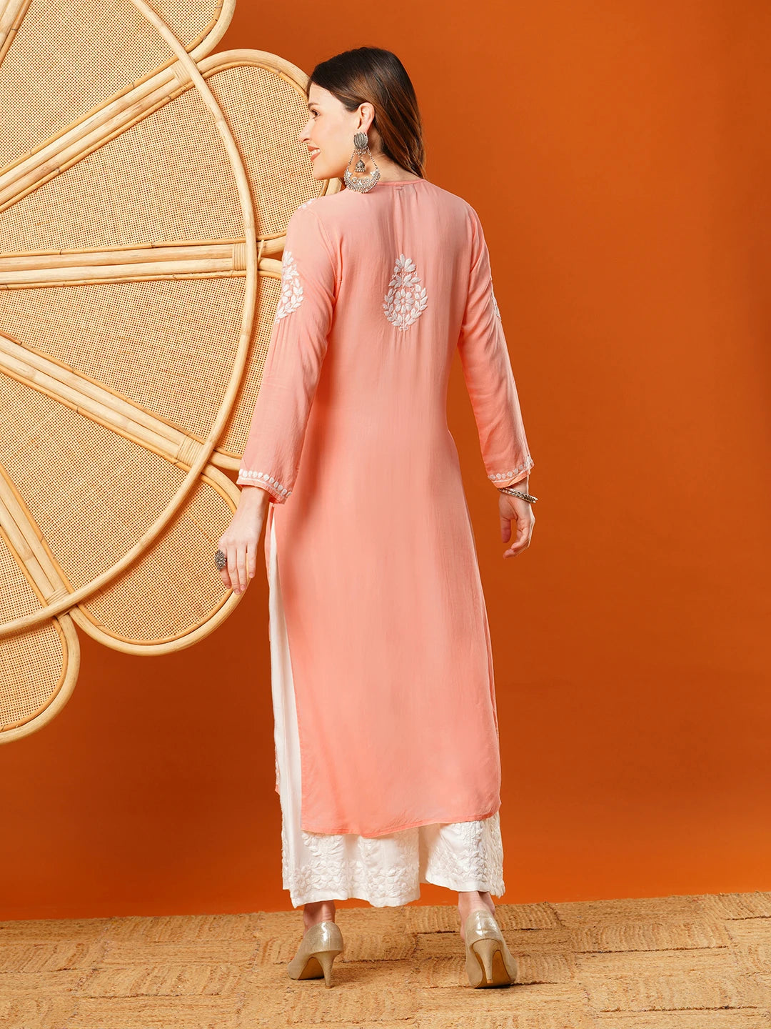 Hand-Embroidered Modal Lucknowi Chikankari Straight Kurta and Palazzo Set