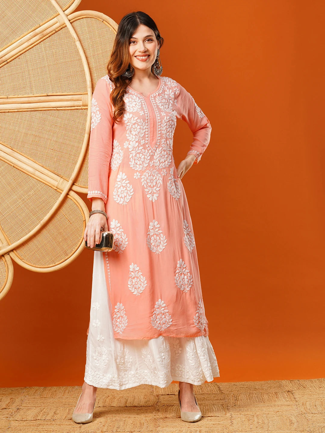 Hand-Embroidered Modal Lucknowi Chikankari Straight Kurta and Palazzo Set