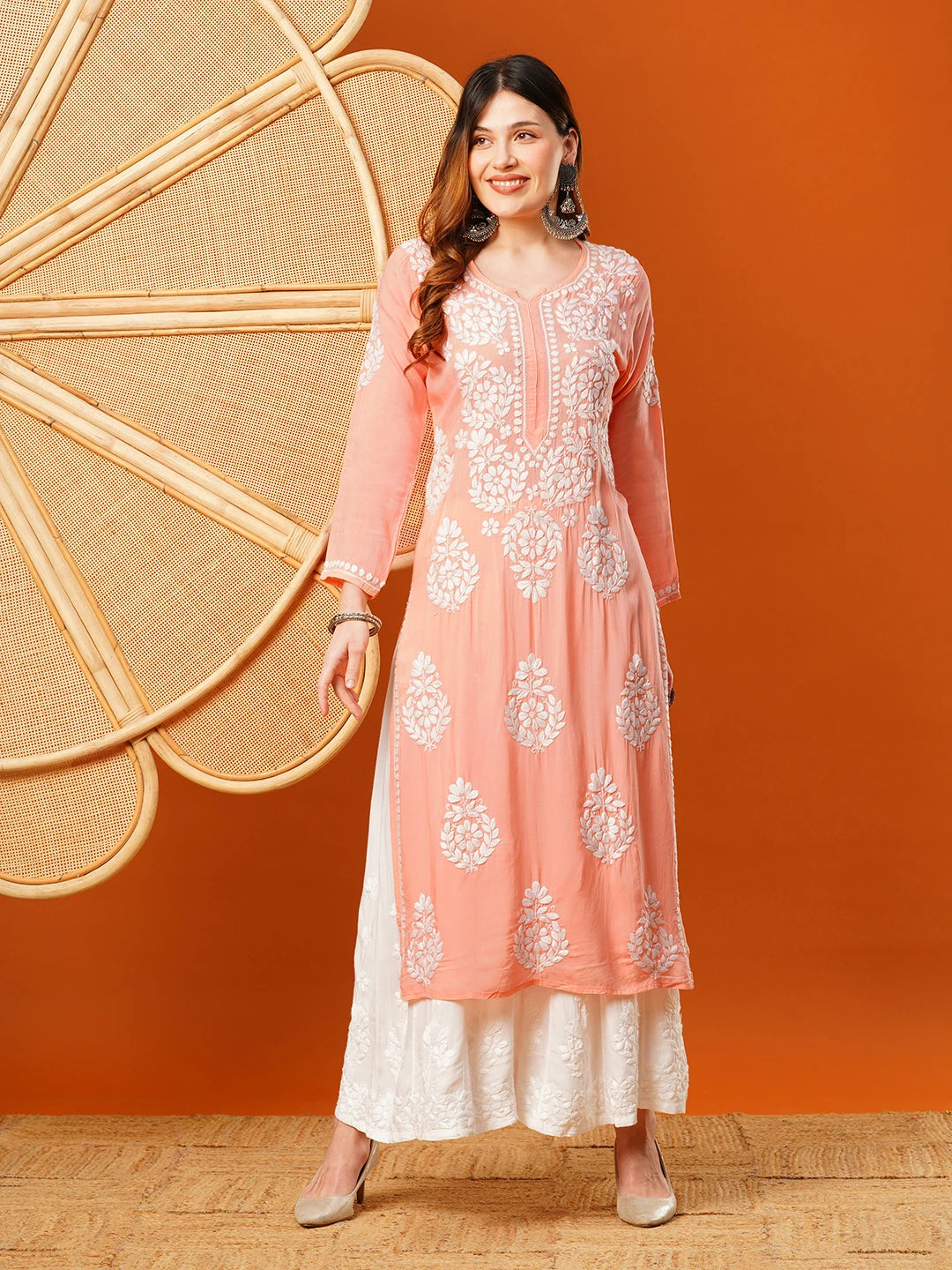 Hand-Embroidered Modal Lucknowi Chikankari Straight Kurta and Palazzo Set