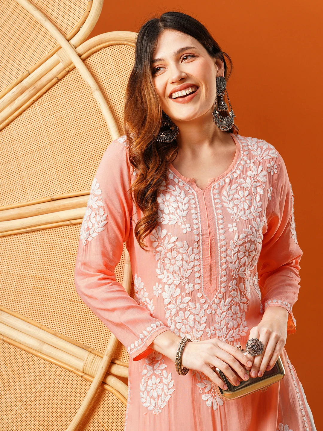 Hand-Embroidered Modal Lucknowi Chikankari Straight Kurta and Palazzo Set