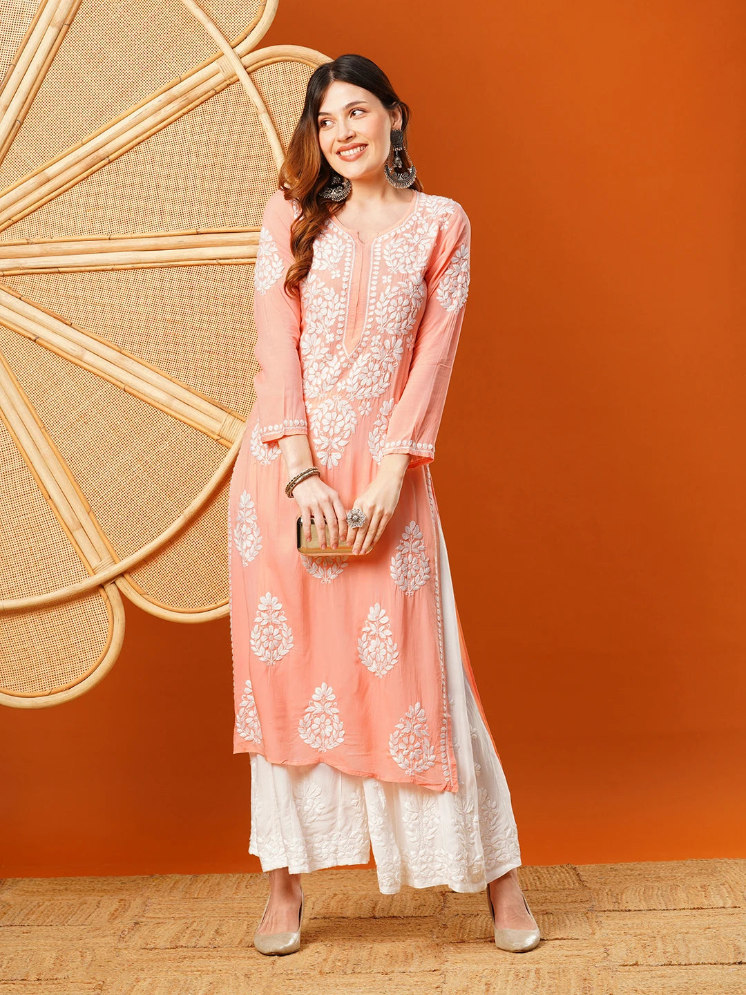 Hand-Embroidered Modal Lucknowi Chikankari Straight Kurta and Palazzo Set