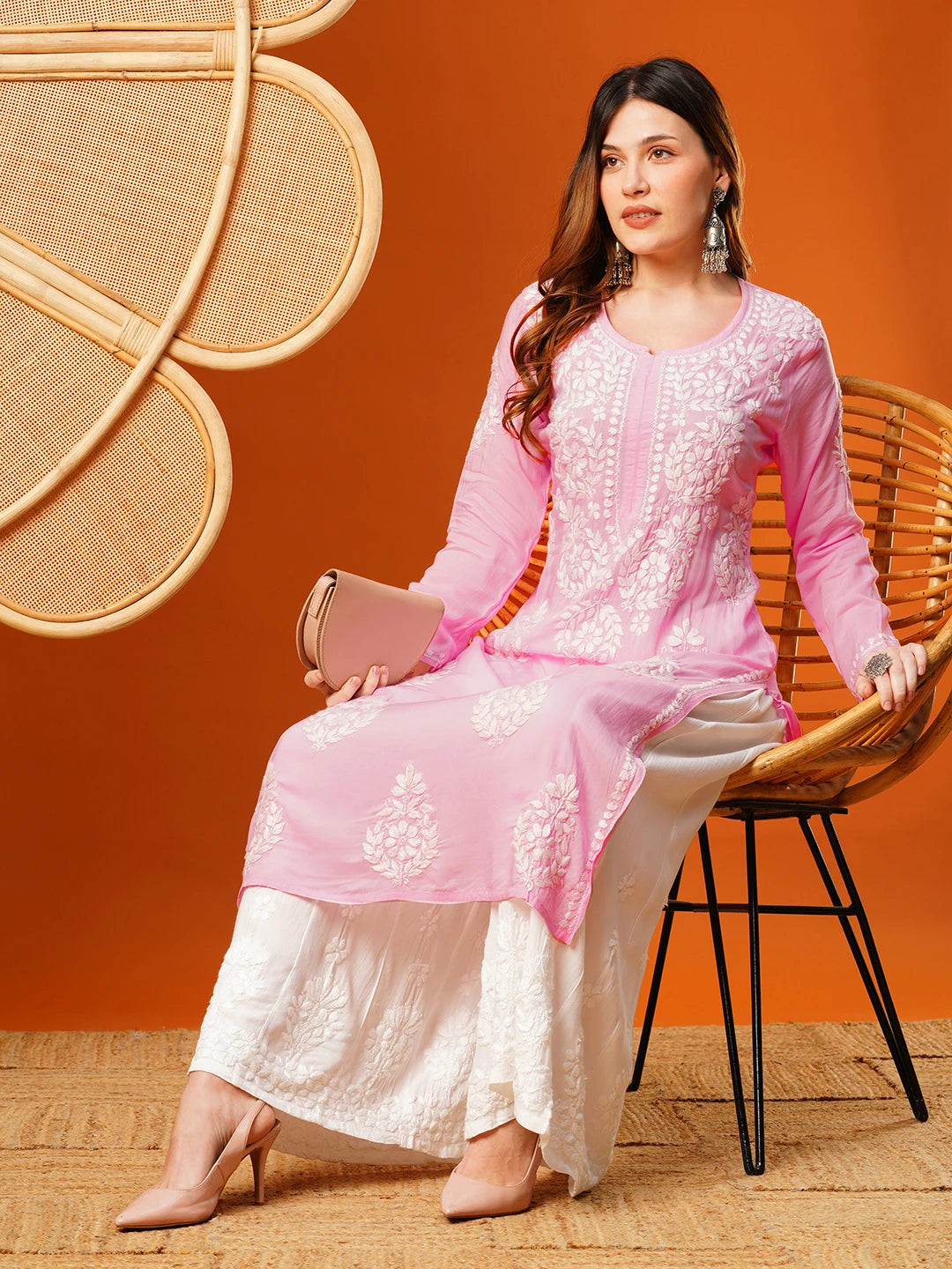 Hand-Embroidered Modal Lucknowi Chikankari Straight Kurta and Palazzo Set