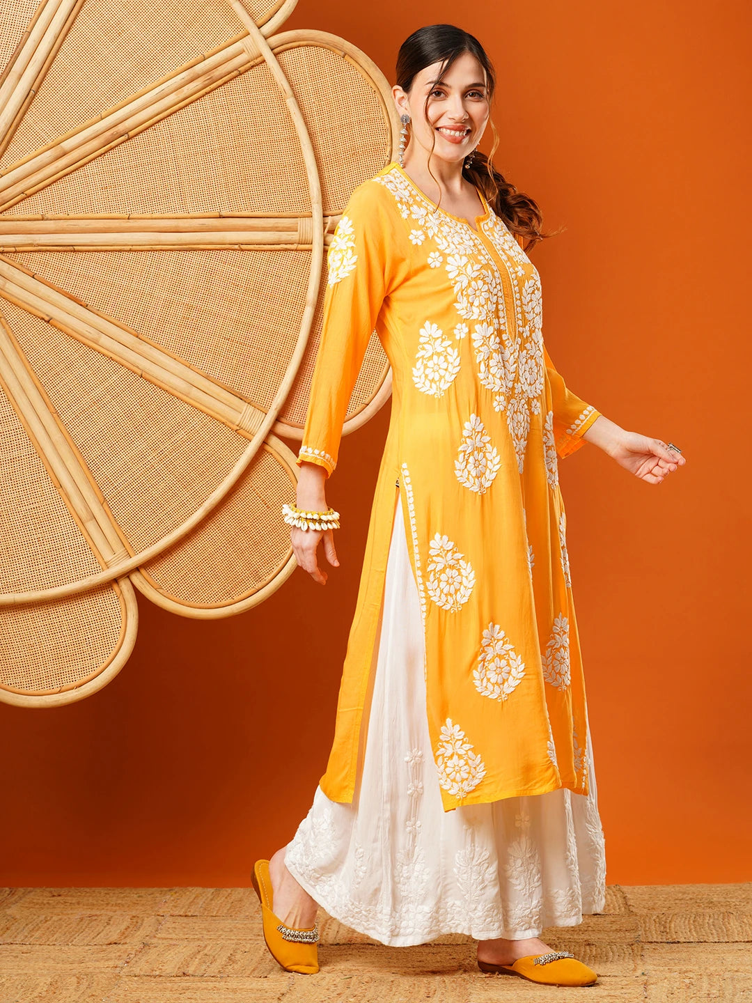 Hand-Embroidered Modal Lucknowi Chikankari Straight Kurta and Palazzo Set