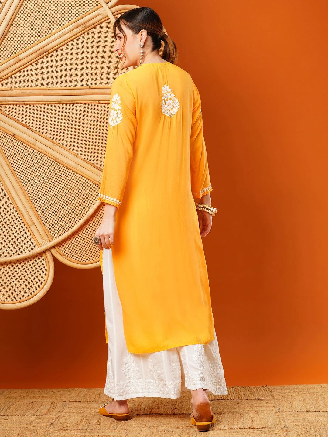 Hand-Embroidered Modal Lucknowi Chikankari Straight Kurta and Palazzo Set