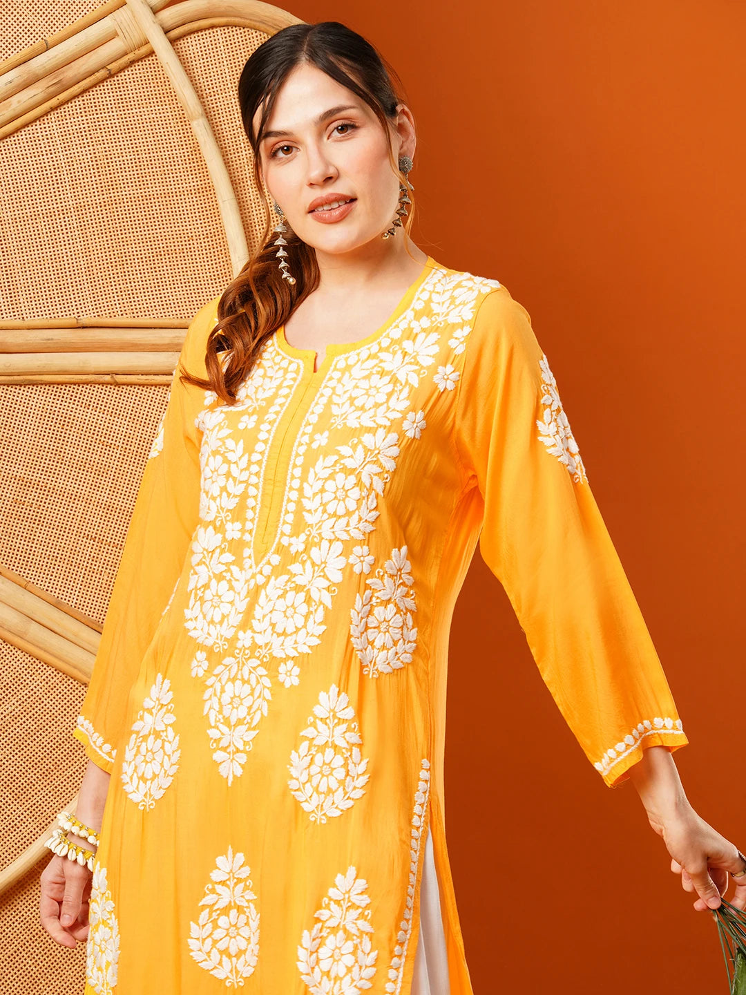 Hand-Embroidered Modal Lucknowi Chikankari Straight Kurta and Palazzo Set