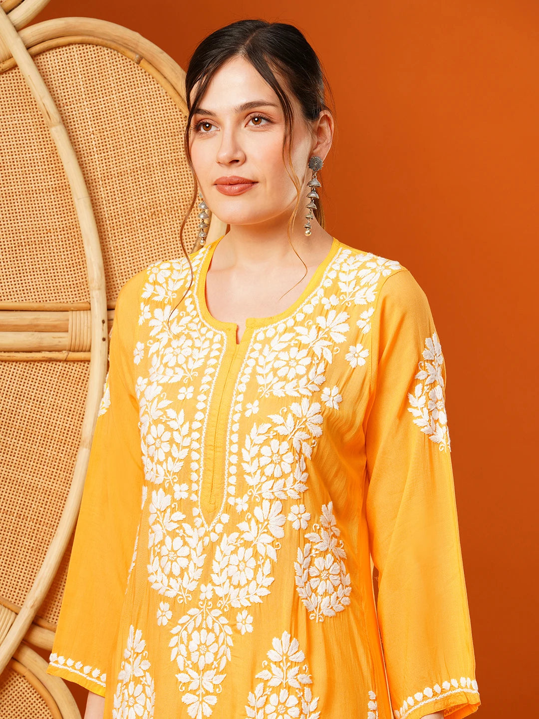 Hand-Embroidered Modal Lucknowi Chikankari Straight Kurta and Palazzo Set