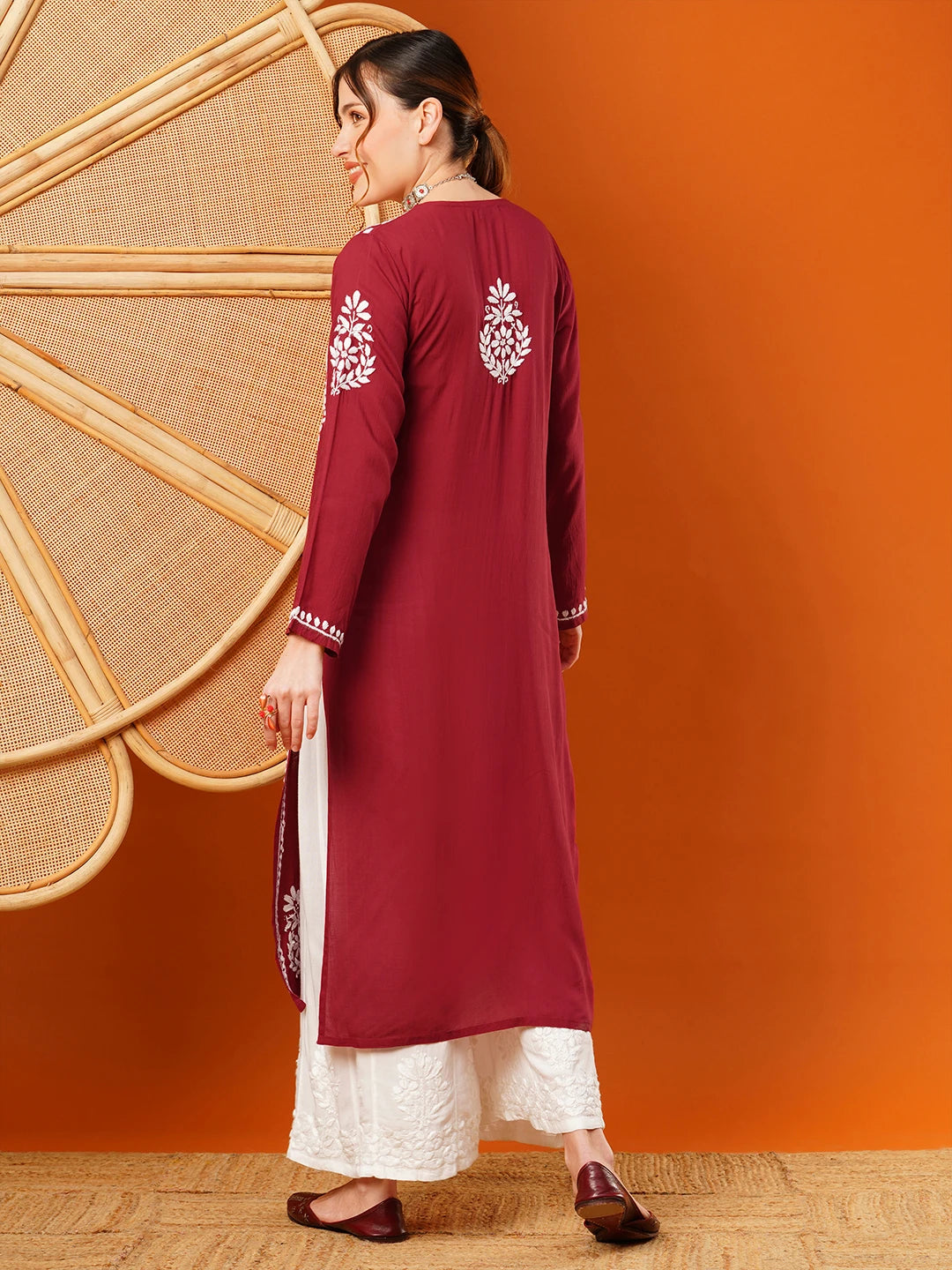 Hand-Embroidered Modal Lucknowi Chikankari Straight Kurta and Palazzo Set