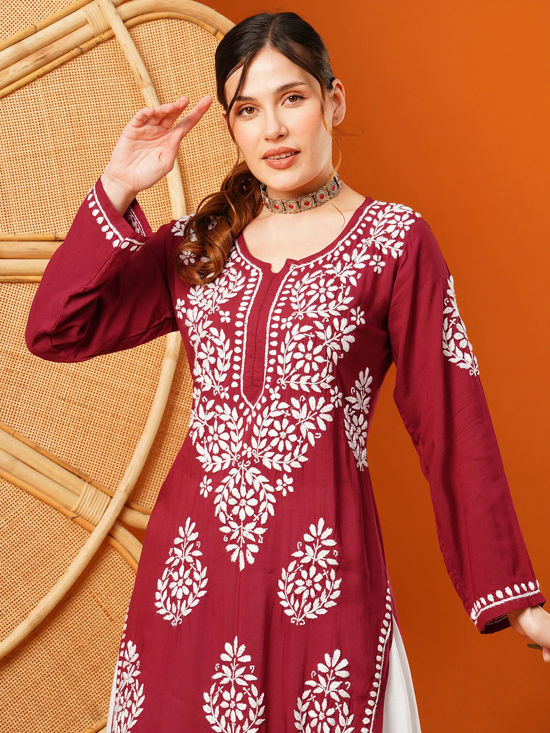 Hand-Embroidered Modal Lucknowi Chikankari Straight Kurta and Palazzo Set