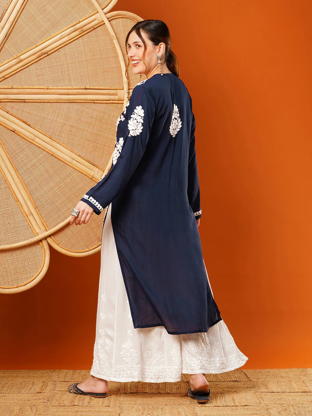 Hand-Embroidered Modal Lucknowi Chikankari Straight Kurta and Palazzo Set