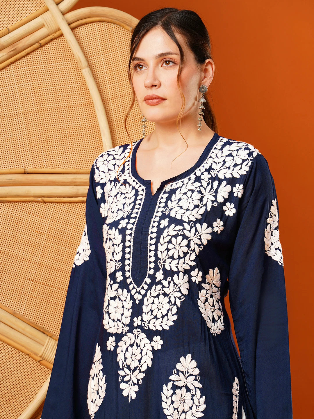 Hand-Embroidered Modal Lucknowi Chikankari Straight Kurta and Palazzo Set