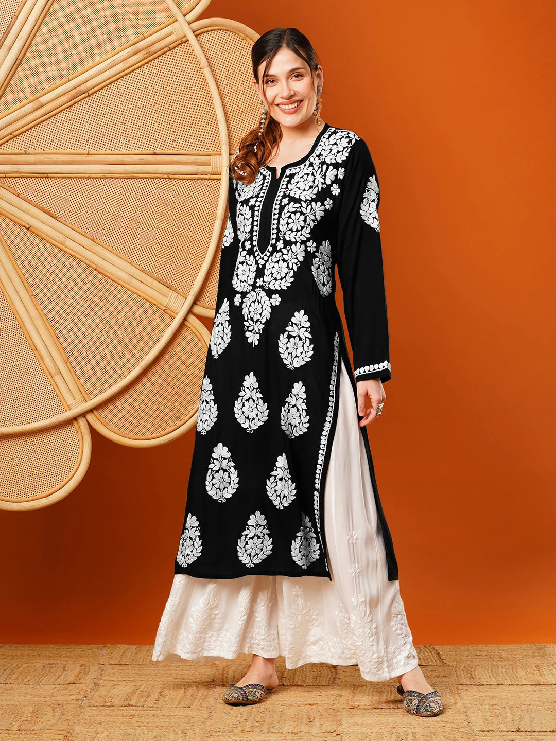 Hand-Embroidered Modal Lucknowi Chikankari Straight Kurta and Palazzo Set