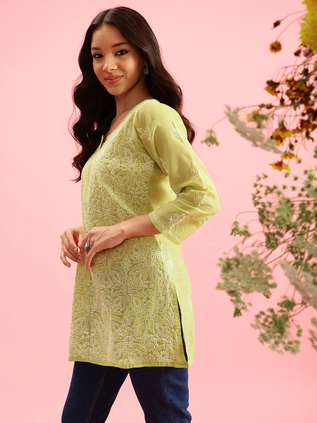 Vibrant Peach Cotton Kurti with Intricate Chikankari